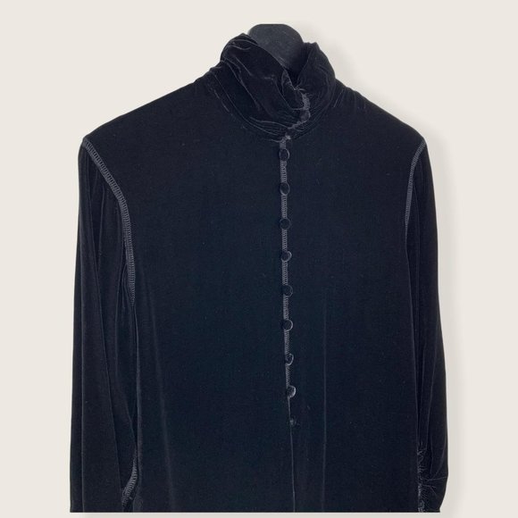 Vintage 90s Andrea Jovine Black Velvet Turtleneck Long Sleeve Tunic Small - Picture 2 of 12